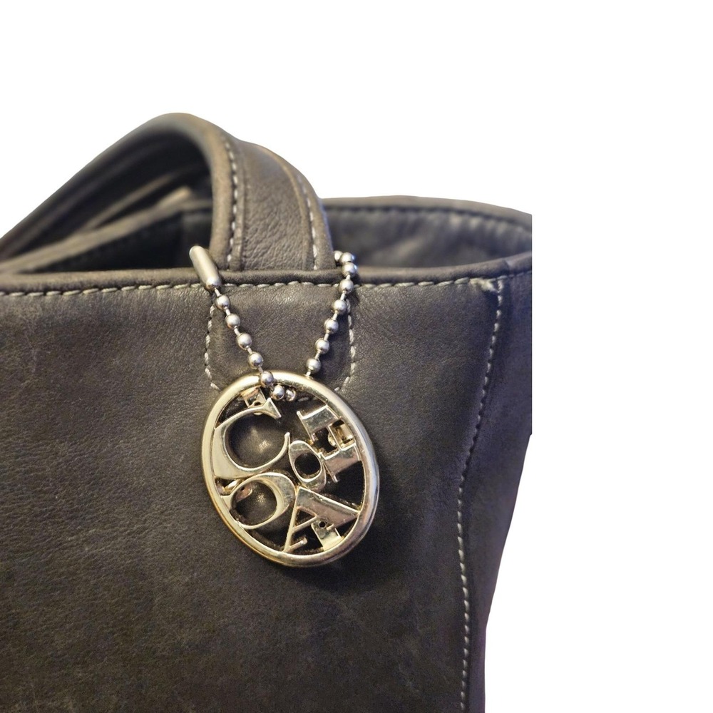 Vintage Coach Bleeker Black Grey Leather Tote Shoulder Bag w/ Silver Logo Charm - Picture 2 of 13